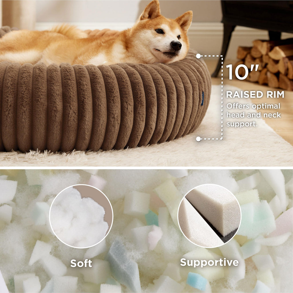 Bedsure Donut Large Dog Bed - Plush Faux Fur, Washable Cover, Anti-Slip Bottom (36x36x8)