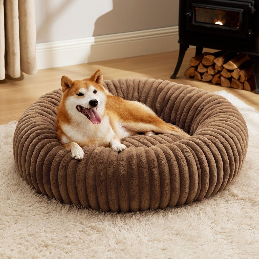 Bedsure Donut Large Dog Bed - Plush Faux Fur, Washable Cover, Anti-Slip Bottom (36x36x8)