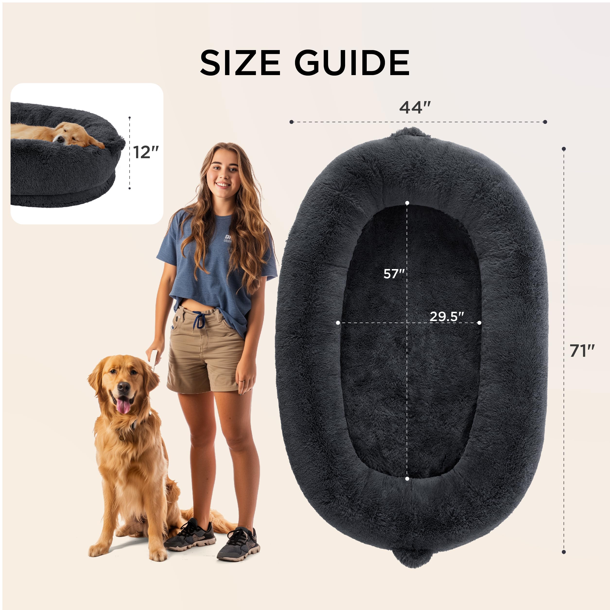 Bedsure Human Dog Bed — Calming Giant Orthopedic Faux Fur Bed for Adults 71x44x12