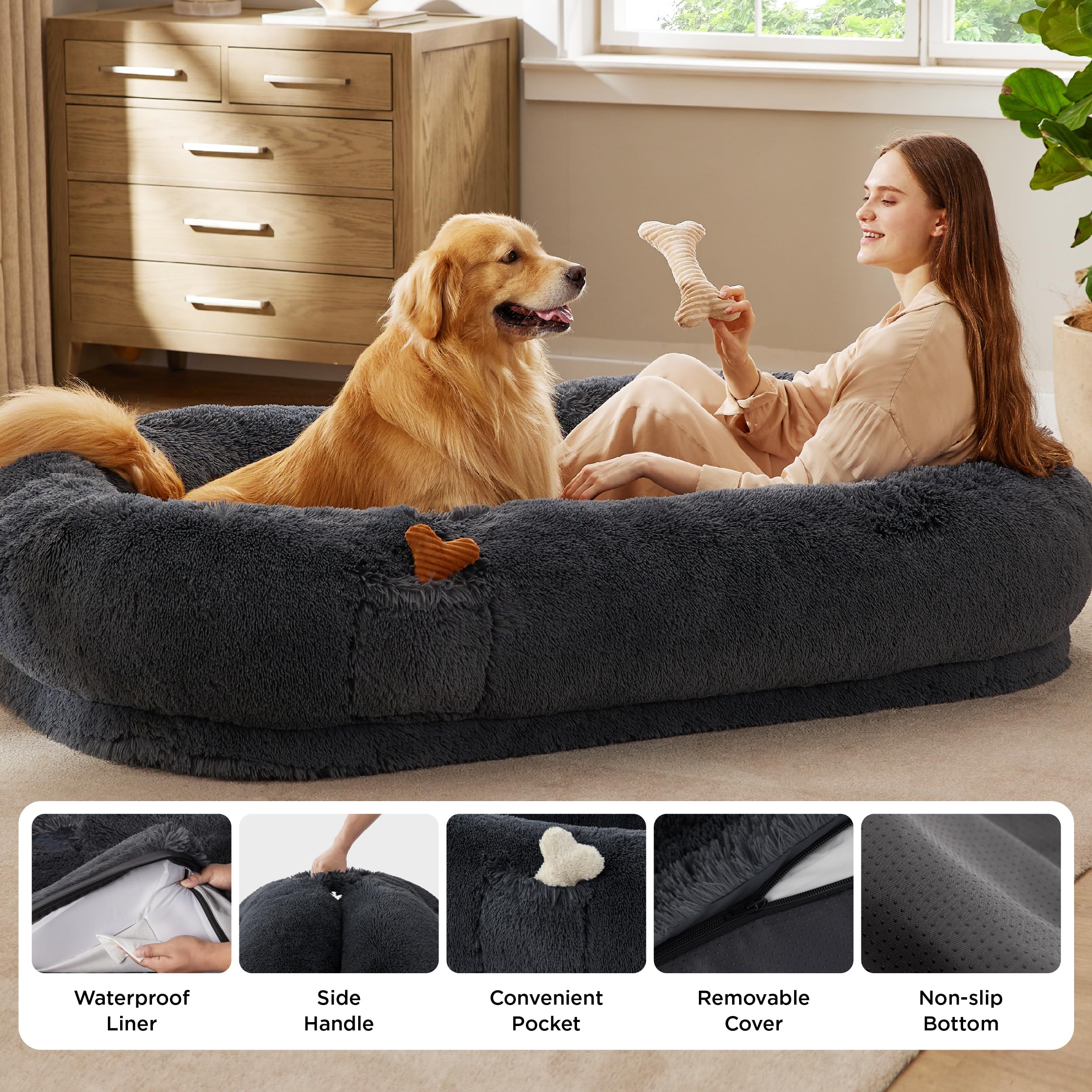 Bedsure Human Dog Bed — Calming Giant Orthopedic Faux Fur Bed for Adults 71x44x12