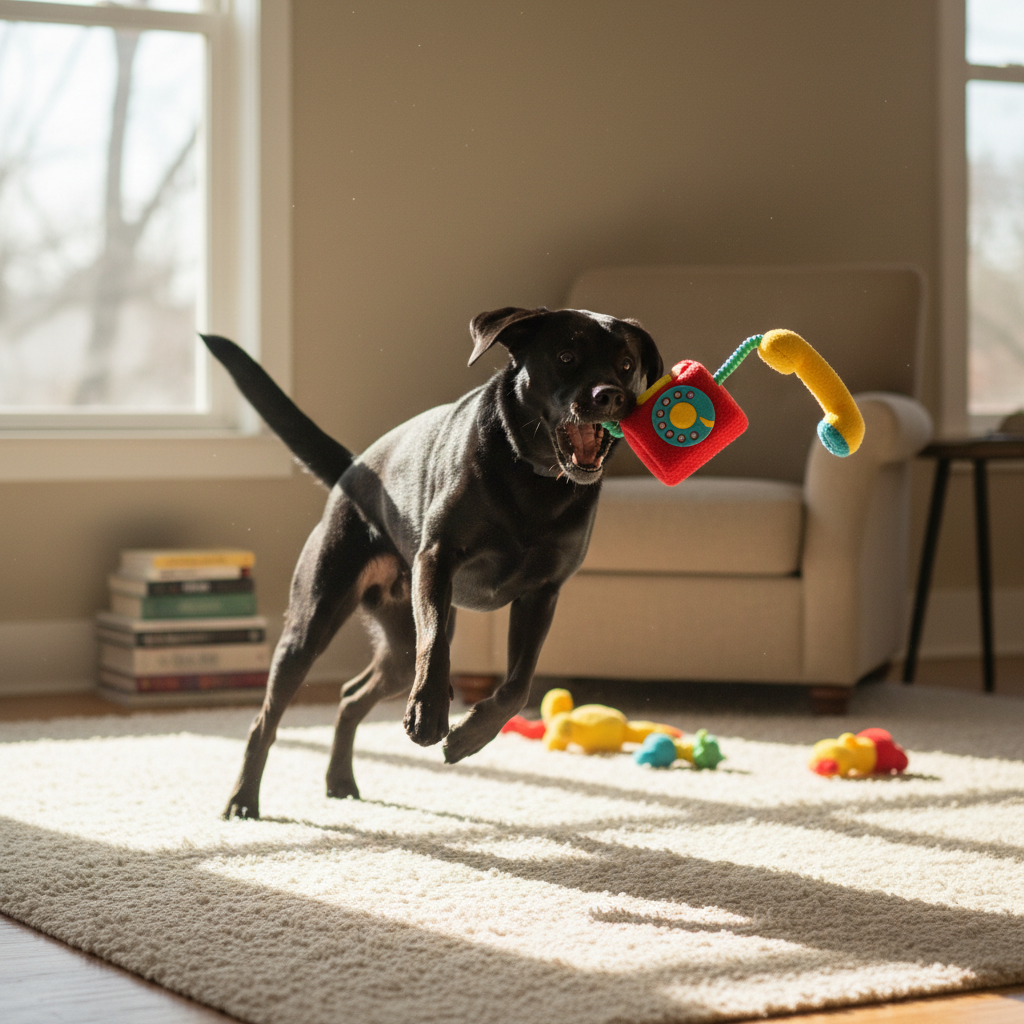 Black Lab with Telebone Toy