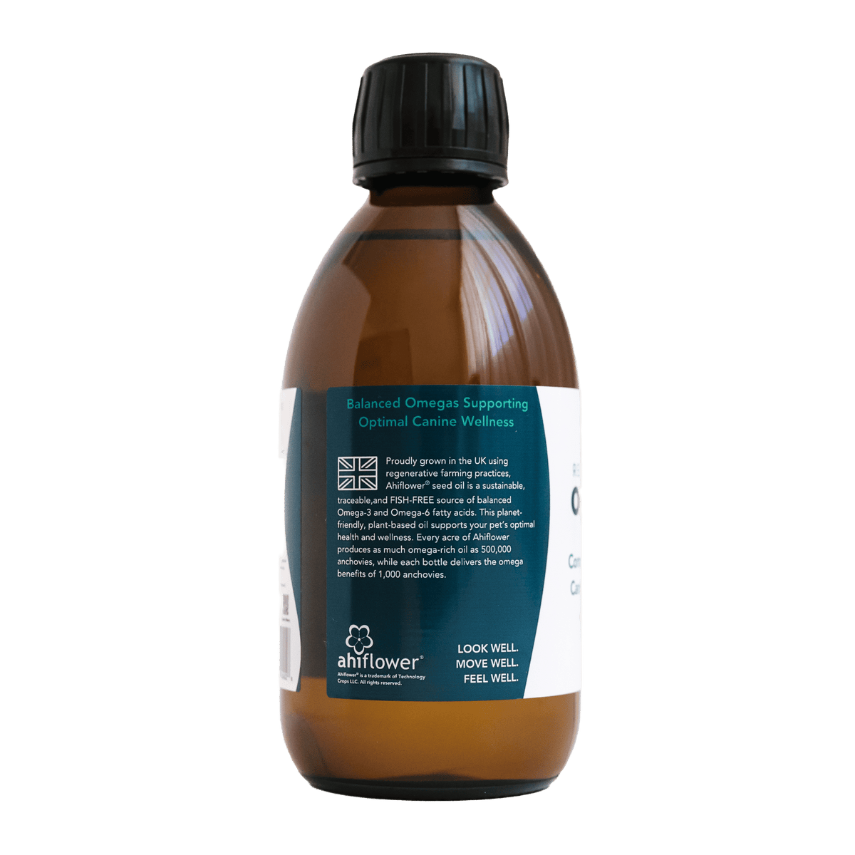 Sow & Arrow Canine Regenerative Omegas supplement for dogs, 250ml bottle with label, promoting healthy coat and skin.