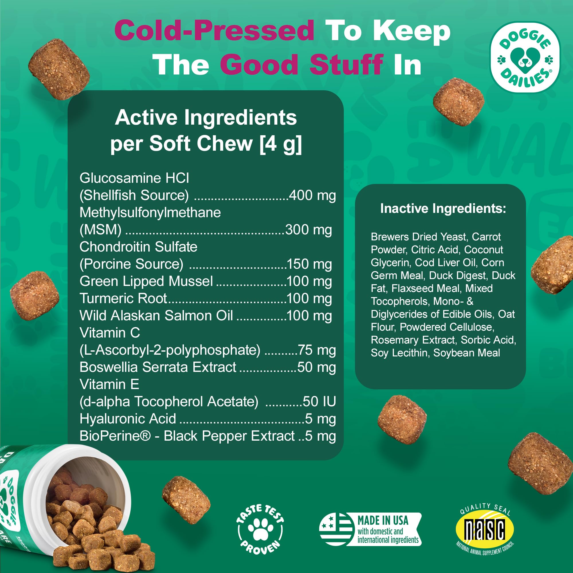 Doggie Dailies Advanced Senior Hip & Joint Chews for Dogs (Duck) - 120 Count