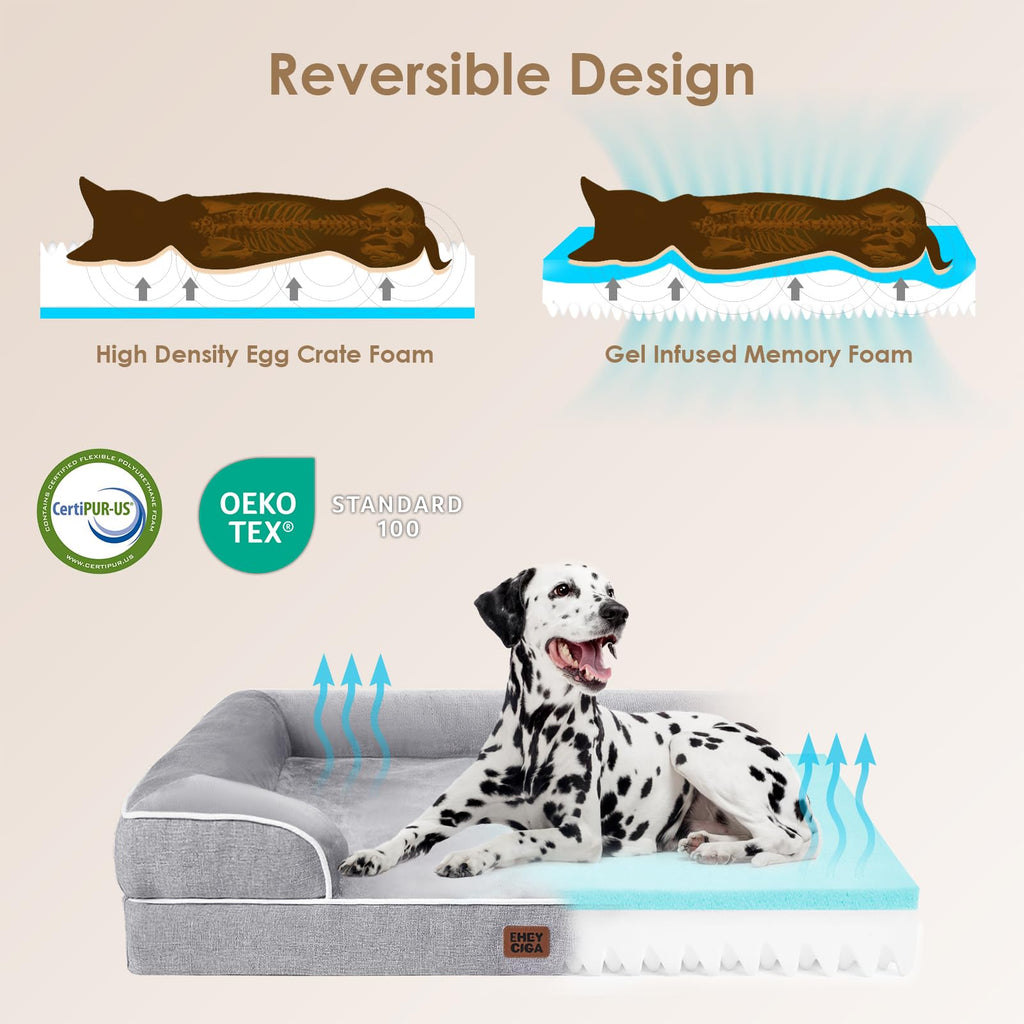 EHEYCIGA Orthopedic Dog Bed for Large Dogs – Waterproof Memory Foam with Sides, Non-Slip Bottom (Grey)
