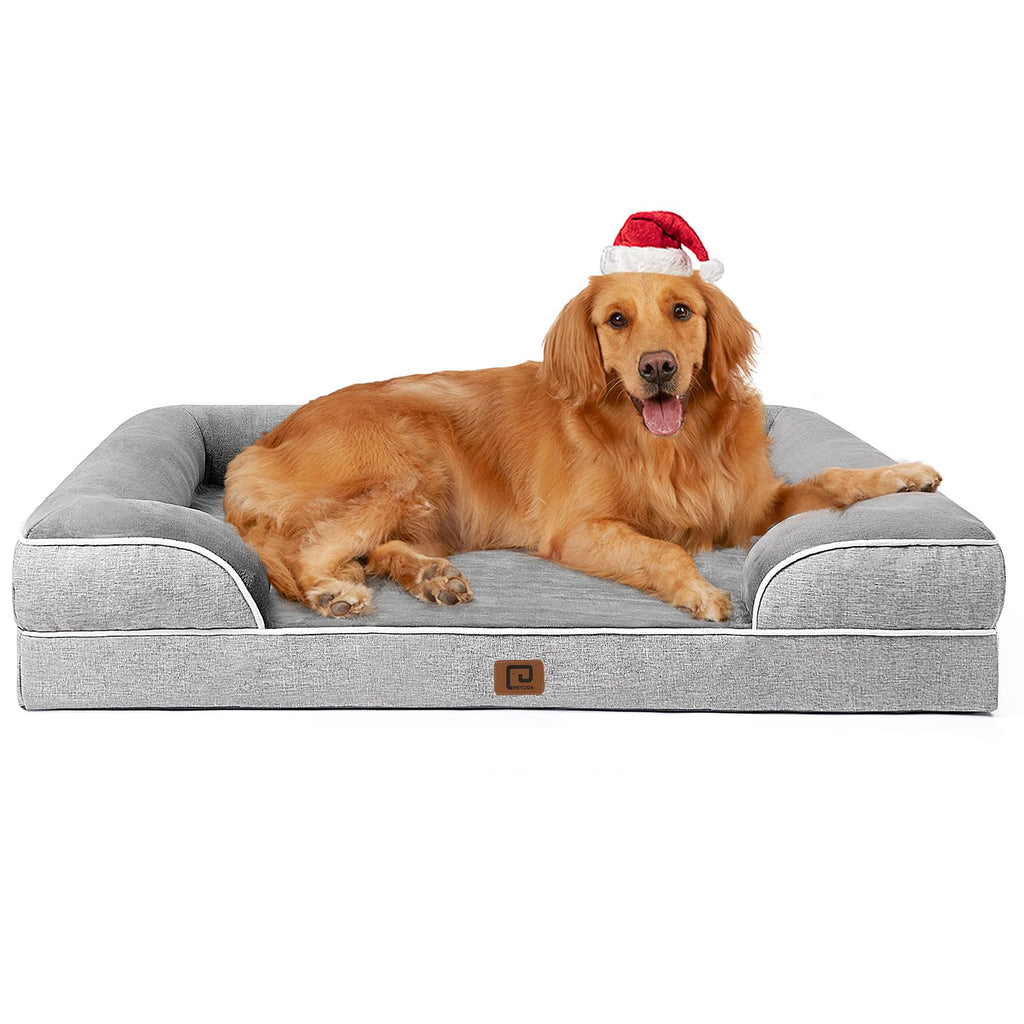 EHEYCIGA Orthopedic Dog Bed for Large Dogs – Waterproof Memory Foam with Sides, Non-Slip Bottom (Grey)
