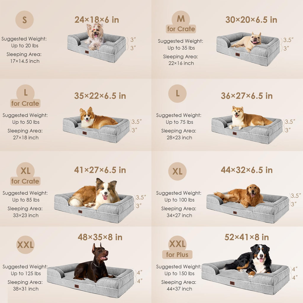 EHEYCIGA Orthopedic Dog Bed for Large Dogs – Waterproof Memory Foam with Sides, Non-Slip Bottom (Grey)
