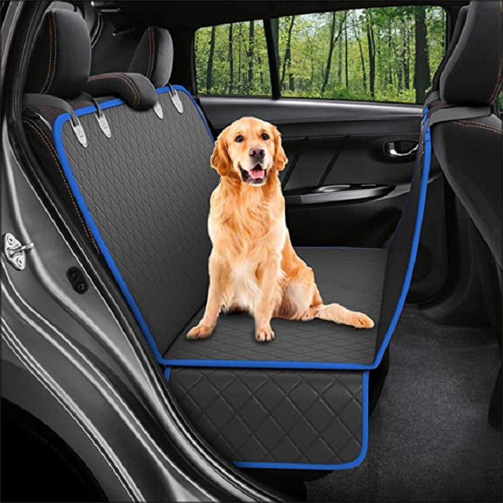 Mesh dog car seat cover by Michan Direct, featuring a hammock design with zipper, pocket, and safety protector for rear car seats.
