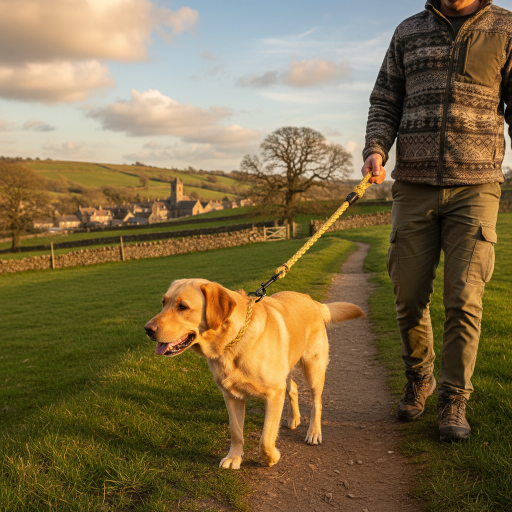 Labrador with Gold Rope Lead