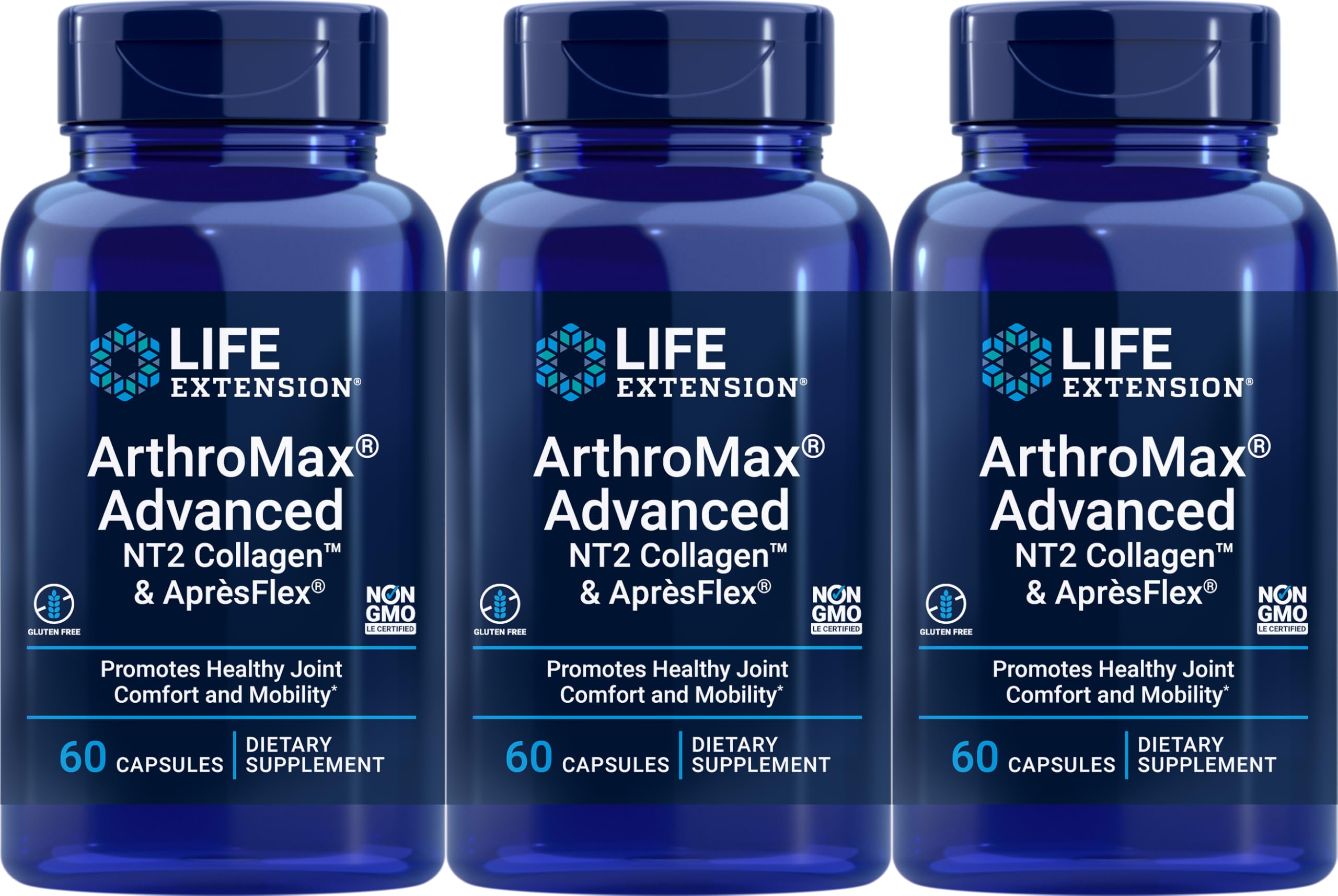 Life Extension ArthroMax Advanced with NT2 Collagen & ApresFlex – 60 Capsules (Pack of 3)