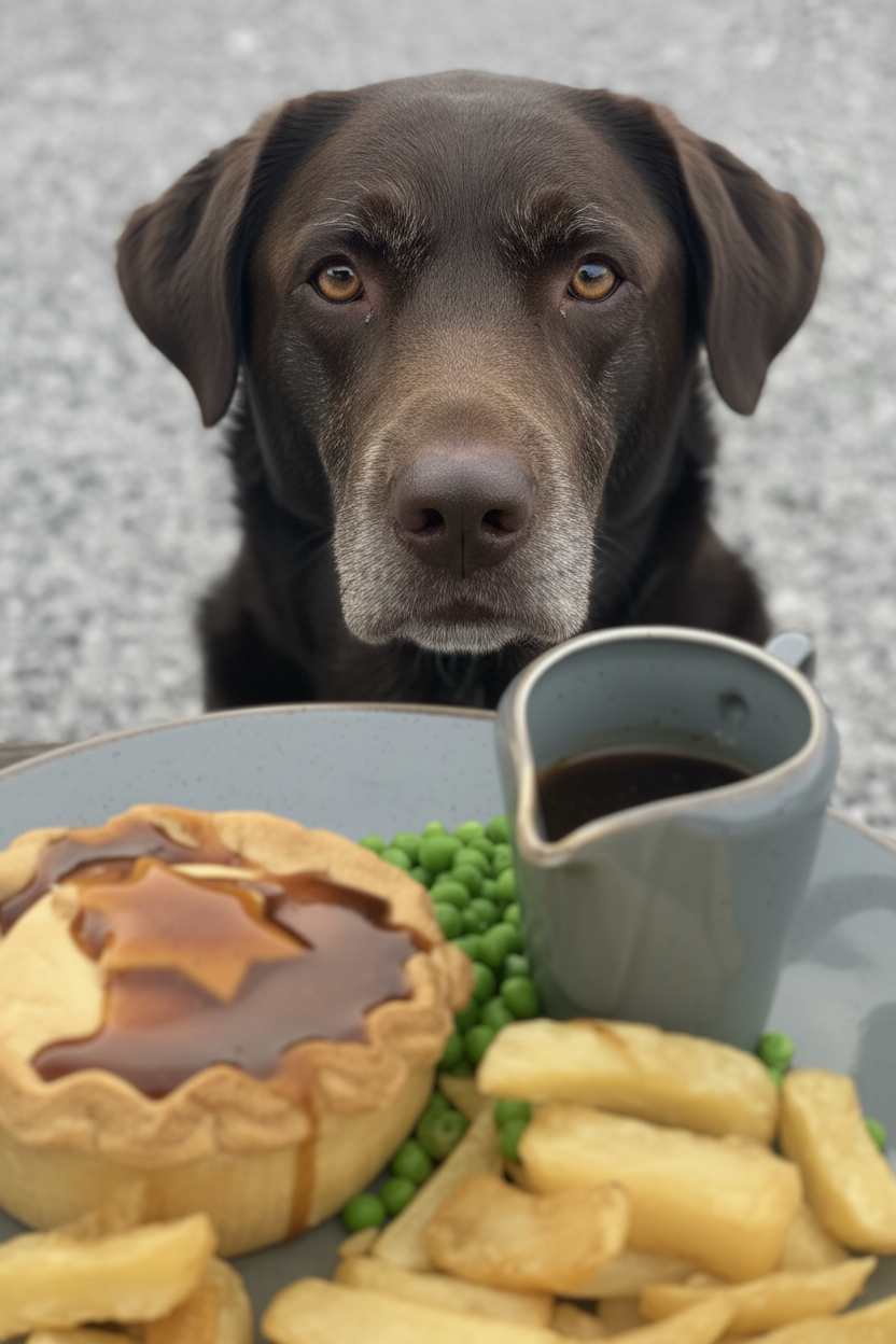 Sharp Labrador with Soft Focus Food
