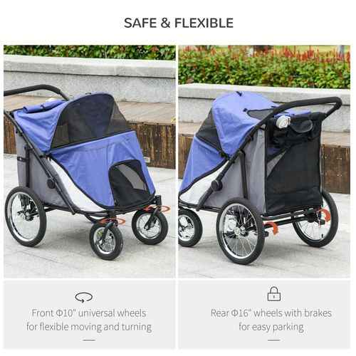 PawHut Foldable Pet Stroller with Cushion, for M, L Dogs - Blue
