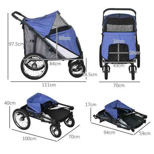 PawHut Foldable Pet Stroller with Cushion, for M, L Dogs - Blue