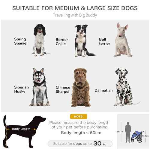 PawHut Foldable Pet Stroller with Cushion, for M, L Dogs - Blue